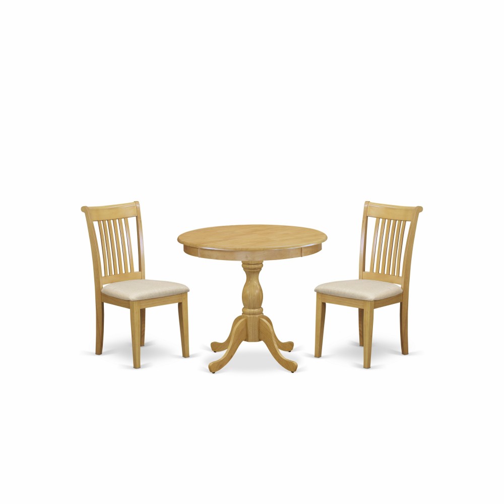 3 Pc Dining Set, 1 Dining Table, 2 Oak Room Chair, Slatted Back, Oak Finish