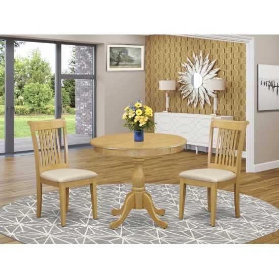 3 Pc Dining Set, 1 Dining Table, 2 Oak Room Chair, Slatted Back, Oak Finish