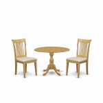 3 Pc Dining Set, Oak Wood Table, 2 Oak Chairs For Room, Slatted Back, Oak Finish