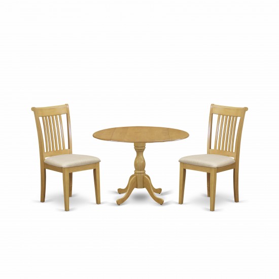 3 Pc Dining Set, Oak Wood Table, 2 Oak Chairs For Room, Slatted Back, Oak Finish