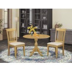 3 Pc Dining Set, Oak Wood Table, 2 Oak Chairs For Room, Slatted Back, Oak Finish