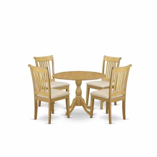 5 Pc Dining Set, Oak Wood Table, 4 Oak & Chairs, Slatted Back, Oak Finish