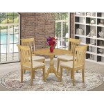 5 Pc Dining Set, Oak Wood Table, 4 Oak & Chairs, Slatted Back, Oak Finish