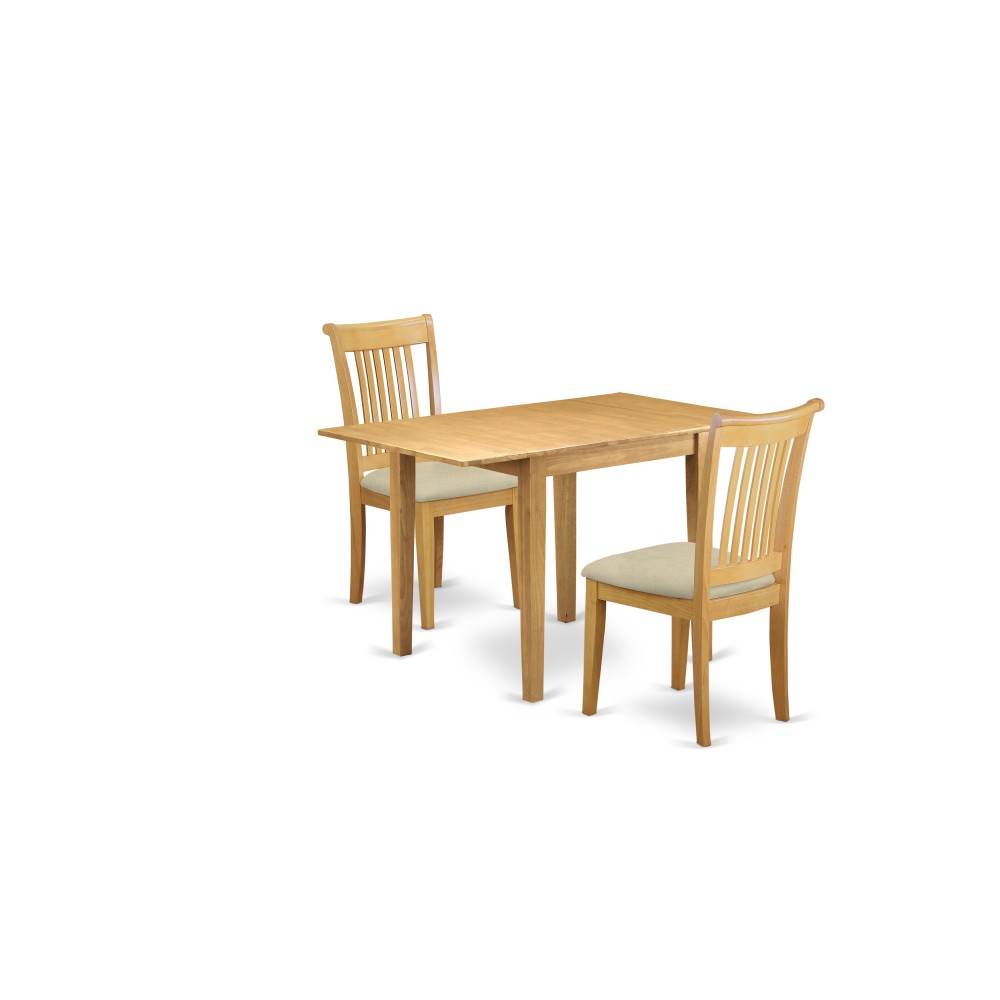 3Pc Dinette Set For Small Spaces, Kitchen Table, 2 Chairs, Linen Seat, Oak