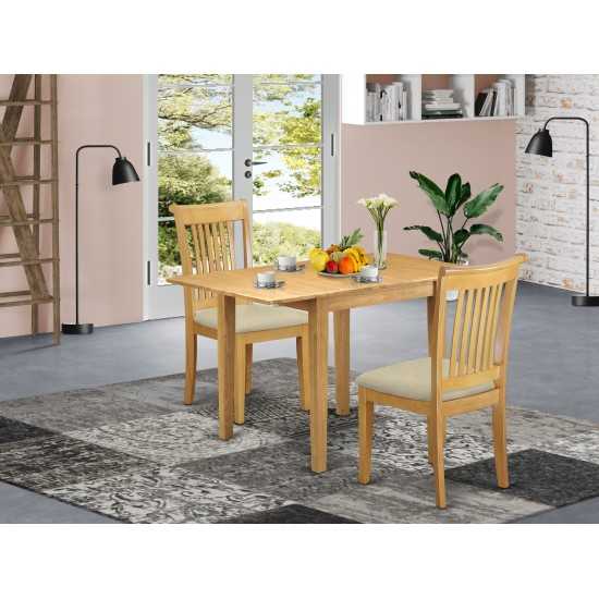 3Pc Dinette Set For Small Spaces, Kitchen Table, 2 Chairs, Linen Seat, Oak