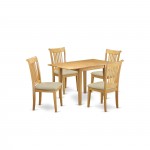 5Pc Kitchen Set, Dining Table, 4 Dining Chairs, Linen Fabic Seat, Slat Back, Oak