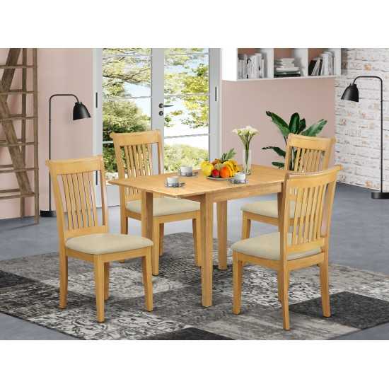 5Pc Kitchen Set, Dining Table, 4 Dining Chairs, Linen Fabic Seat, Slat Back, Oak