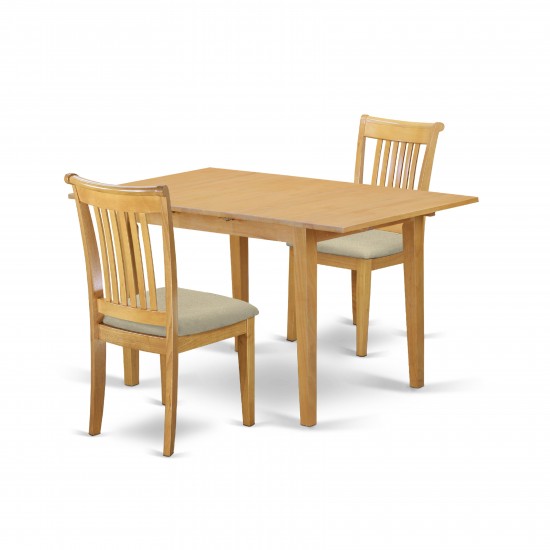 3-Piece Dinette Table Set - Table And 2 Cushion Seat Dining Chairs In Oak