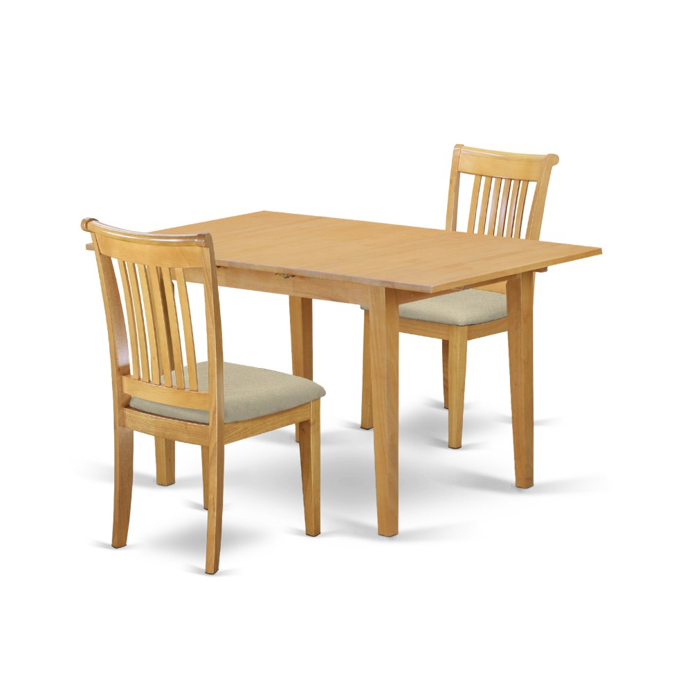 3-Piece Dinette Table Set - Table And 2 Cushion Seat Dining Chairs In Oak