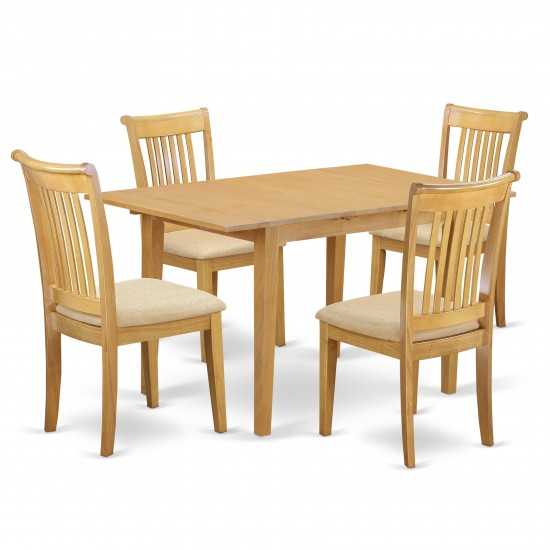 5-Piece Dinette Table Set - Table And 4 Cushion Seat Dining Chairs In Oak