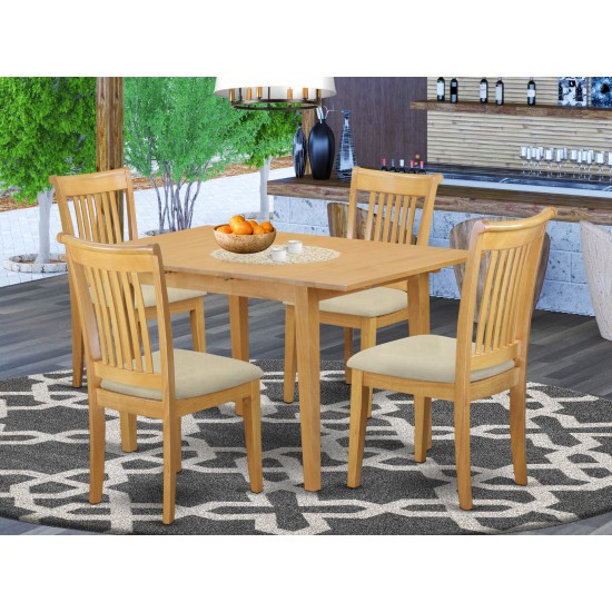 5-Piece Dinette Table Set - Table And 4 Cushion Seat Dining Chairs In Oak