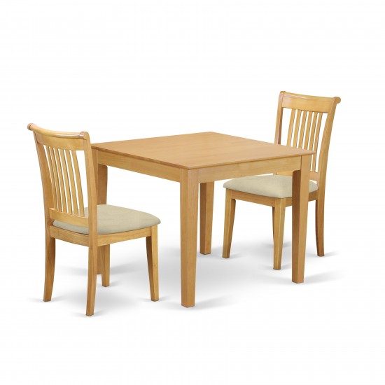 3-Piece Dinette Table Set - Table And 2 Cushion Seat Dining Chairs In Oak