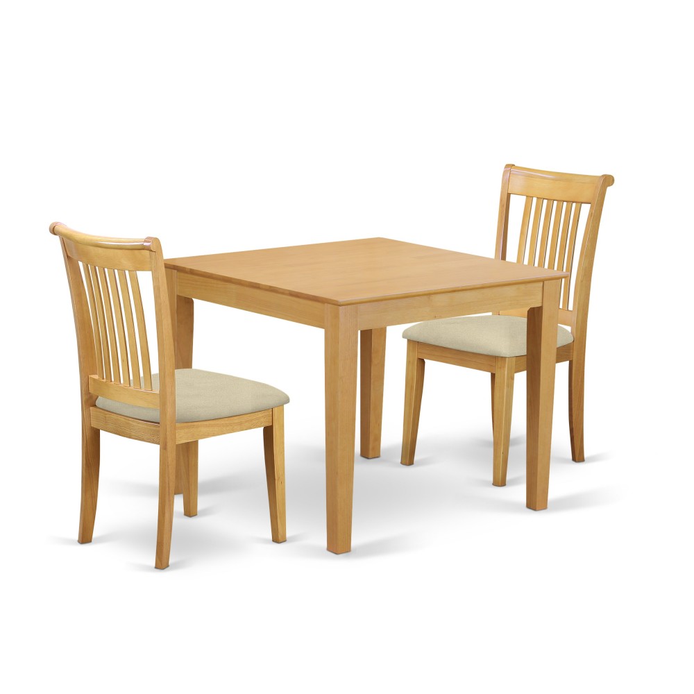 3-Piece Dinette Table Set - Table And 2 Cushion Seat Dining Chairs In Oak