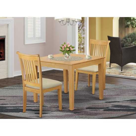 3-Piece Dinette Table Set - Table And 2 Cushion Seat Dining Chairs In Oak