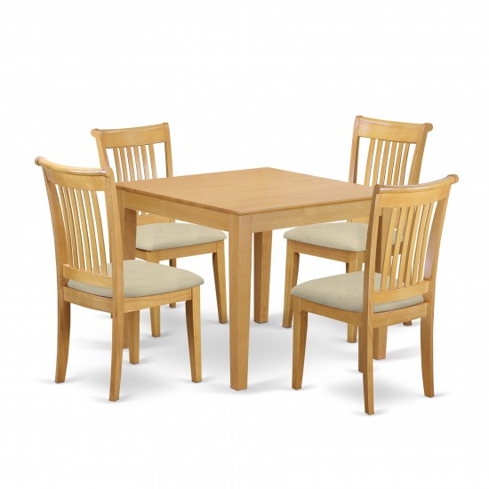 5-Piece Dinette Table Set - Table And 4 Cushion Seat Dining Chairs In Oak