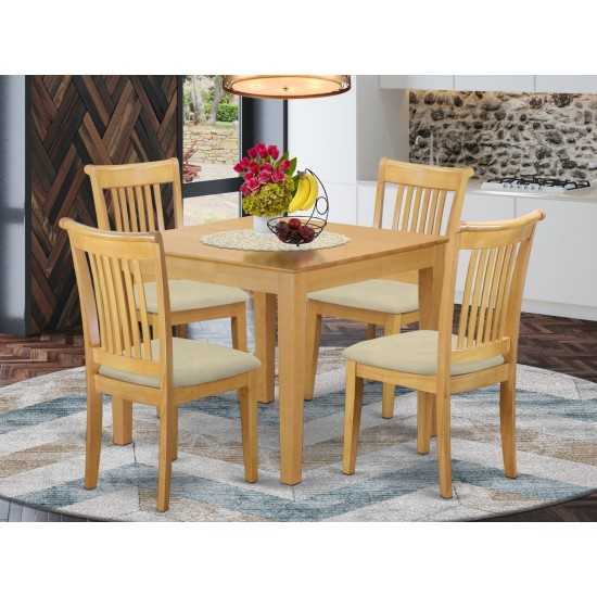 5-Piece Dinette Table Set - Table And 4 Cushion Seat Dining Chairs In Oak