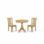 3 Pc Dinette Set, 1 Wood Dining Table, 2 Oak Wood Dining Chairs, Slatted Back Oak Finish