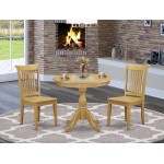 3 Pc Dinette Set, 1 Wood Dining Table, 2 Oak Wood Dining Chairs, Slatted Back Oak Finish