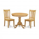 3 Pc Kitchen Table Set, Dining Table And 2 Wood Seat Kitchen Chairs In Oak