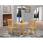 3 Pc Kitchen Table Set, Dining Table And 2 Wood Seat Kitchen Chairs In Oak