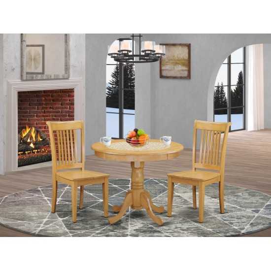 3 Pc Kitchen Table Set, Dining Table And 2 Wood Seat Kitchen Chairs In Oak