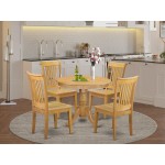 5 Pc Kitchen Table Set, Dining Table And 4 Wood Seat Kitchen Chairs In Oak