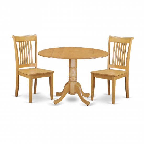 3 Pc Dublin Kitchen Table Set-Dining Table And 2 Wood Seat Kitchen Chairs, Oak