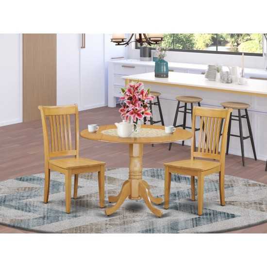 3 Pc Dublin Kitchen Table Set-Dining Table And 2 Wood Seat Kitchen Chairs, Oak