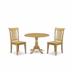 3 Pc Dining Set, Oak Table, 2 Oak Wooden Dining Chairs, Slatted Back, Oak Finish