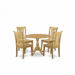 5 Pc Wooden Dining Set Oak Table, 4 Oak Wood Chairs, Slatted Back Oak Finish