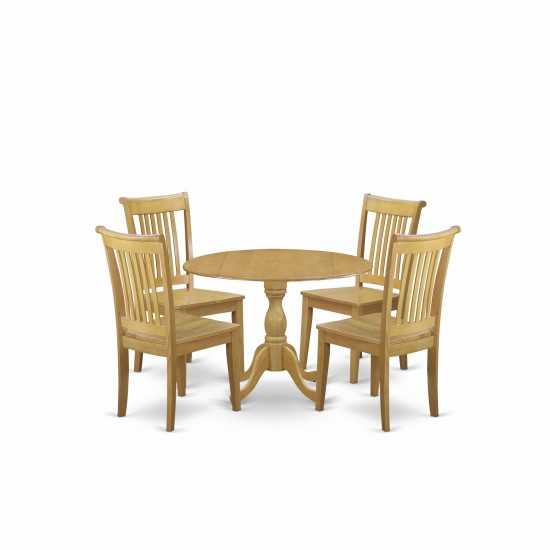 5 Pc Wooden Dining Set Oak Table, 4 Oak Wood Chairs, Slatted Back Oak Finish