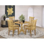 5 Pc Wooden Dining Set Oak Table, 4 Oak Wood Chairs, Slatted Back Oak Finish