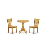 3Pc Dining Set 2 Wooden Dining Chairs, 1 Wood Dining Table (Oak)