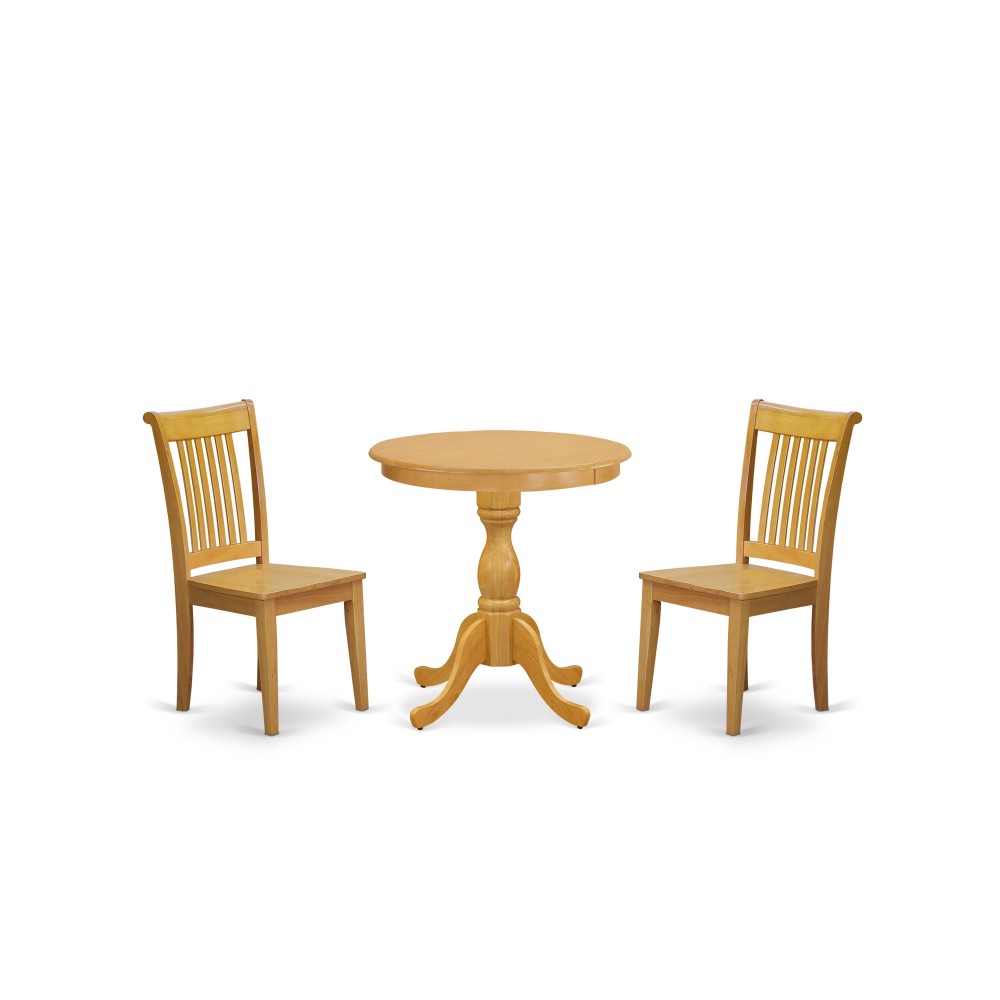 3Pc Dining Set 2 Wooden Dining Chairs, 1 Wood Dining Table (Oak)
