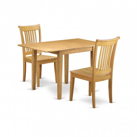 3Pc Wood Dining Set, A Kitchen Table, 2 Dinette Chairs, Solid Wood Seat, Slat Back, Oak Finish