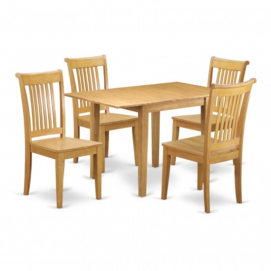 5Pc Dining Set, Dining Room Table, 4 Chairs, Solid Wood Seat, Oak