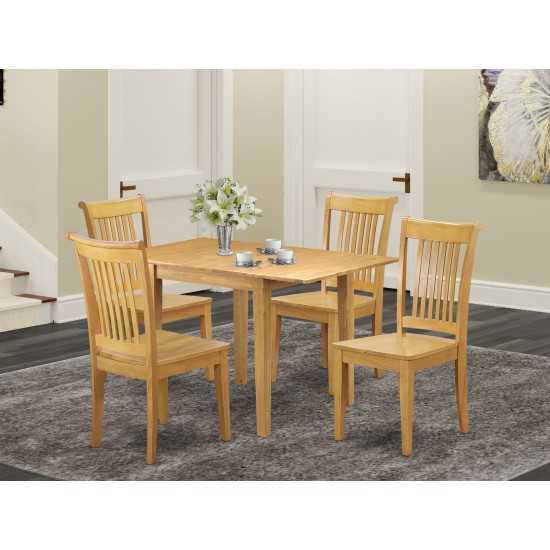 5Pc Dining Set, Dining Room Table, 4 Chairs, Solid Wood Seat, Oak