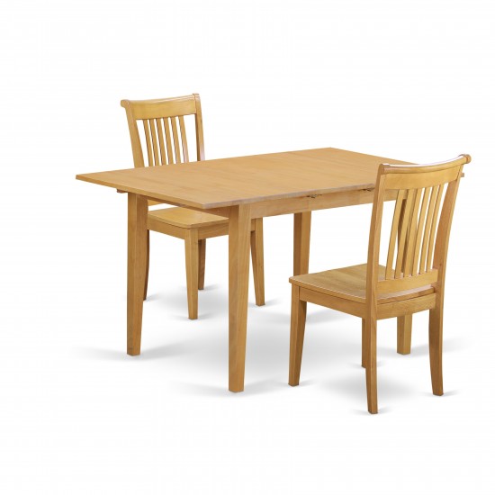 3-Piece Dinette Table Set - Table And 2 Wood Seat Dining Chairs In Oak Finish