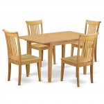 5-Piece Dinette Table Set - Table And 4 Wood Seat Dining Chairs In Oak Finish