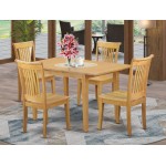 5-Piece Dinette Table Set - Table And 4 Wood Seat Dining Chairs In Oak Finish