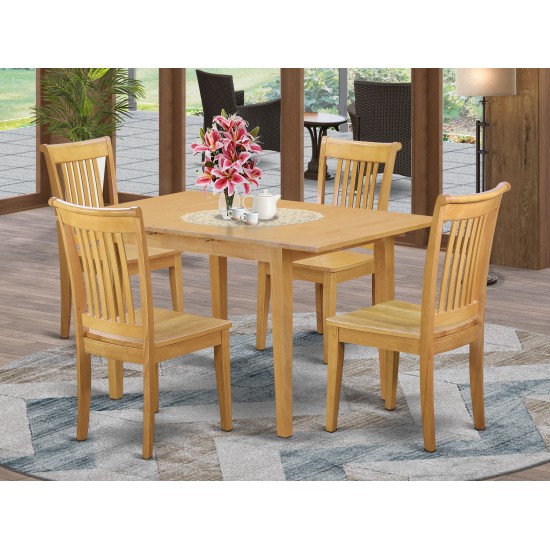 5-Piece Dinette Table Set - Table And 4 Wood Seat Dining Chairs In Oak Finish