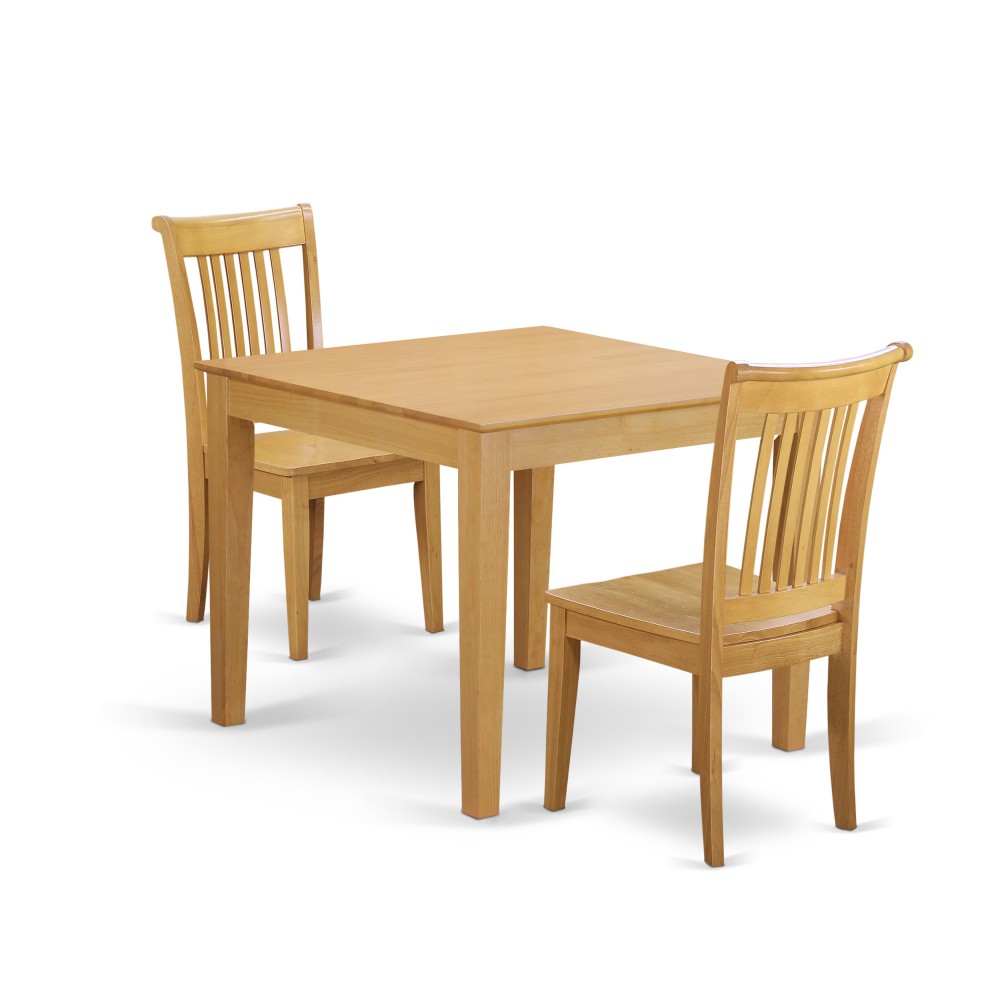 3-Piece Dinette Table Set - Table And 2 Wood Seat Dining Chairs In Oak Finish