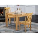 3-Piece Dinette Table Set - Table And 2 Wood Seat Dining Chairs In Oak Finish