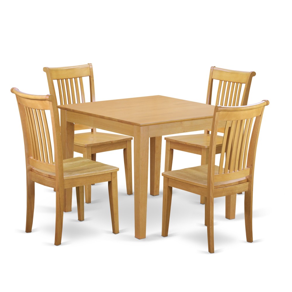 5-Piece Dinette Table Set - Table And 4 Wood Seat Dining Chairs In Oak Finish