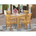 5-Piece Dinette Table Set - Table And 4 Wood Seat Dining Chairs In Oak Finish