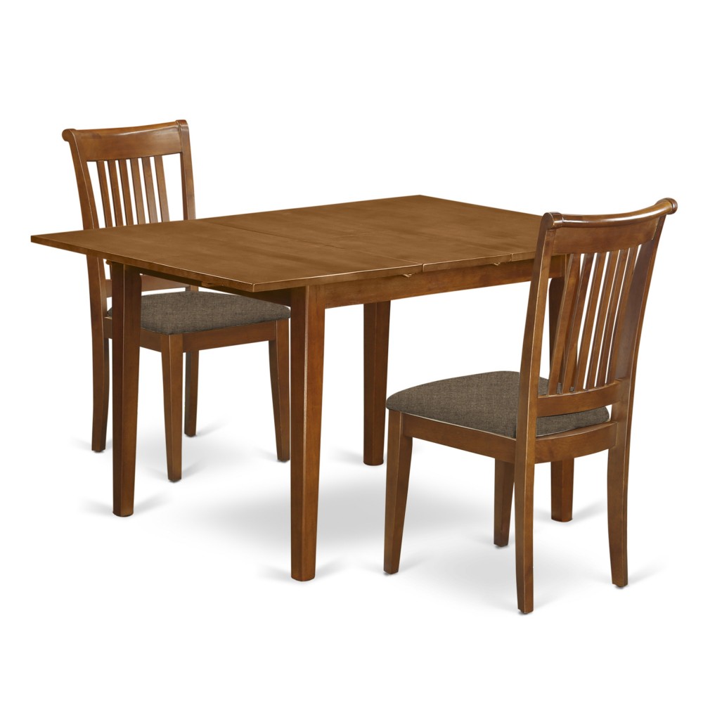 3 Pc Set Milan Kitchen Table Featuring Leaf, 2 Seat Chairs In Saddle Brown