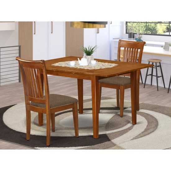 3 Pc Set Milan Kitchen Table Featuring Leaf, 2 Seat Chairs In Saddle Brown