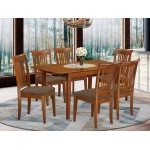 7 Pc Set Rectangular Kitchen Table Featuring 12" Leaf, 6Fabric Kitchen Chairs In Saddle Brown