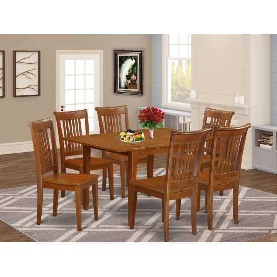 7 Pc Kitchen Nook Dining Set-Kitchen Table And 6 Dining Chairs, Saddle Brown