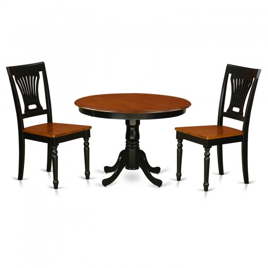 3 Pc Set, Round Dinette Table And 2 Wood Kitchen Chairs In Black And Cherry